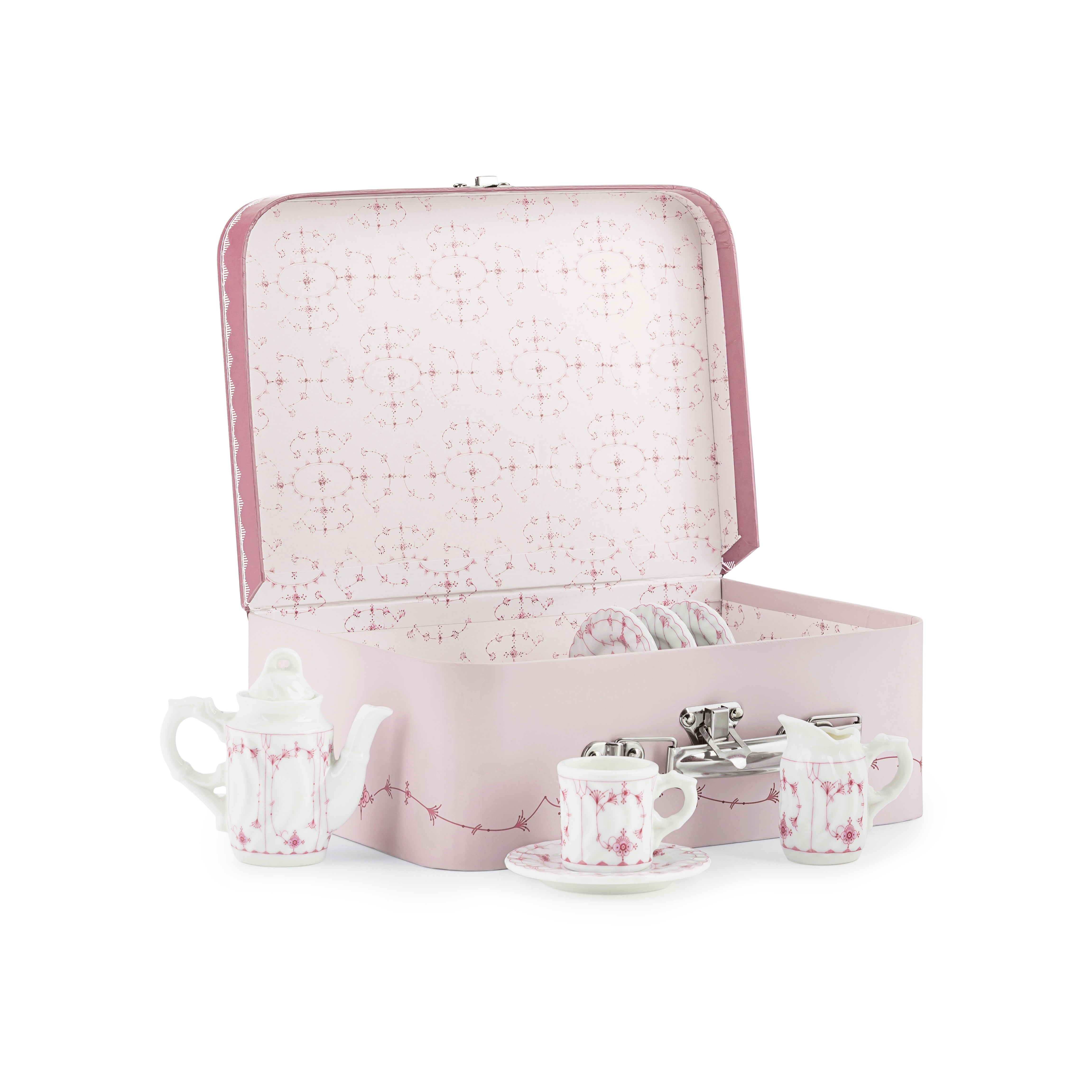 SETT MINI STRÅMØNSTER 10 DELER I KOFFERT ROSA