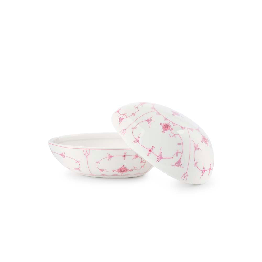 STRÅMØNSTEREGG MED LOKK ROSA 14,5X10,8X9,8 CM