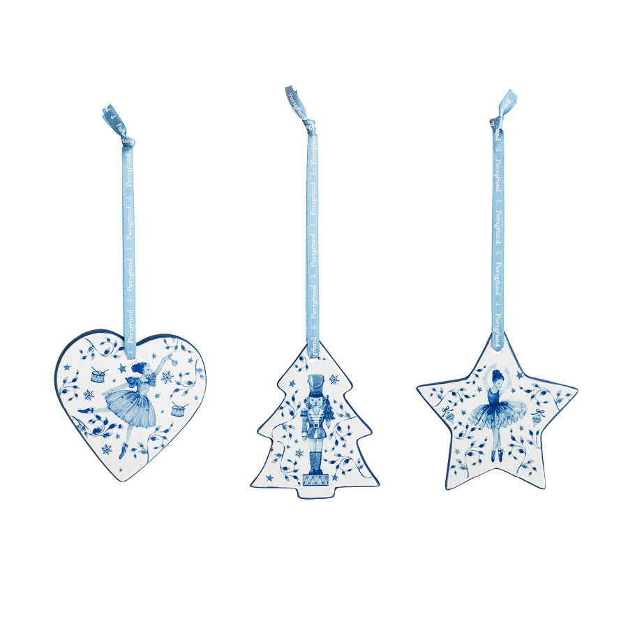 PORSELEN HENGEPYNT HJETE, TRE, STJERNE BLÅ BALLERINA3 PK. H 7,5 CM