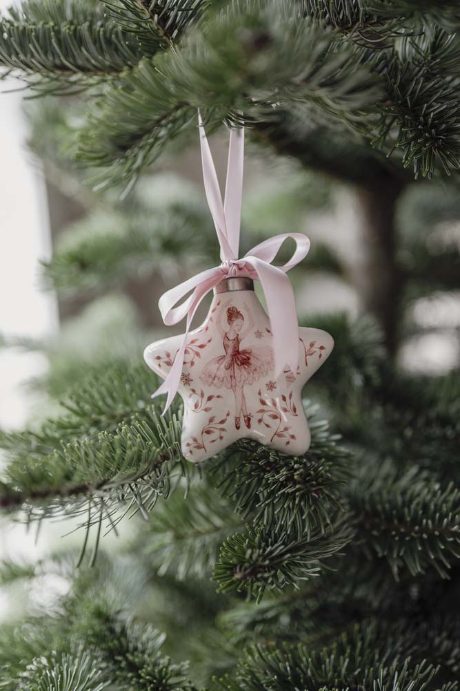 PORSELEN HENGEPYNT STJERNE ROSA BALLERINA 10 CM