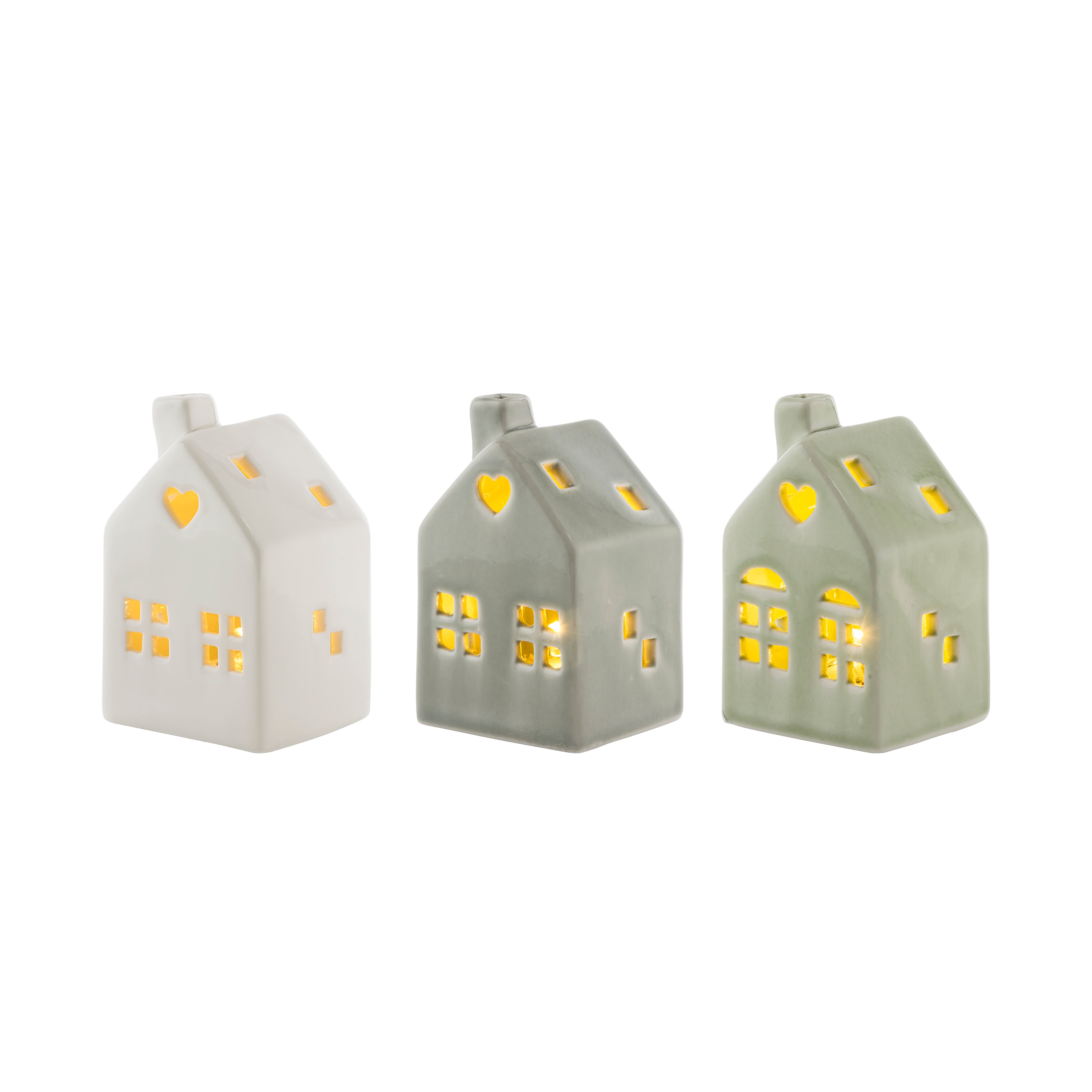 MINI HUS PORSELEN LED LYS 3 PK