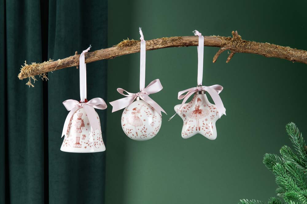 PORSELEN HENGEPYNT KLOKKE ROSA BALLERINA 10 CM