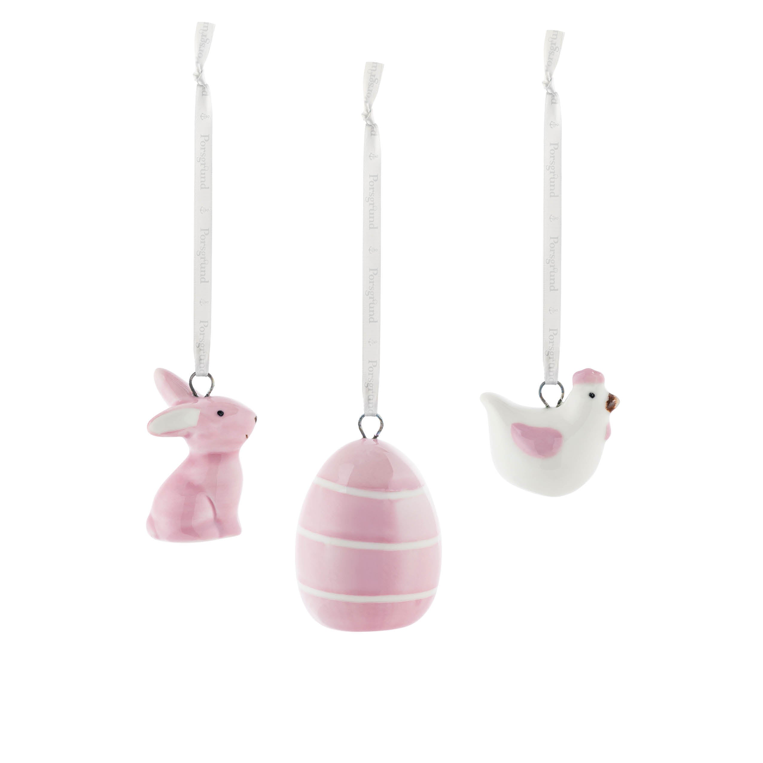 PÅSKEPYNT PORSELEN - HØNE, HARE, KANIN, EGG 3 PK - ROSA