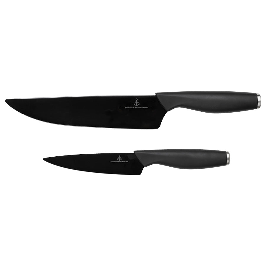 KOKKEKNIV 21 CM + GRØNNSAKSKNIV 13 CM SORT KNIVBL
